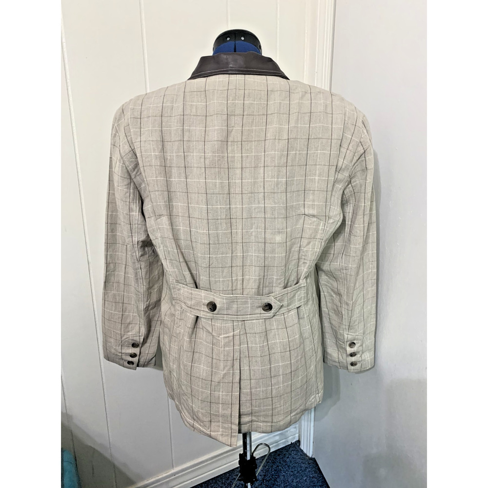 Vintage Jenny Max NYC Linen Blazer Size 10 Faux Leather Collar 90's Work Career - Picture 5 of 12